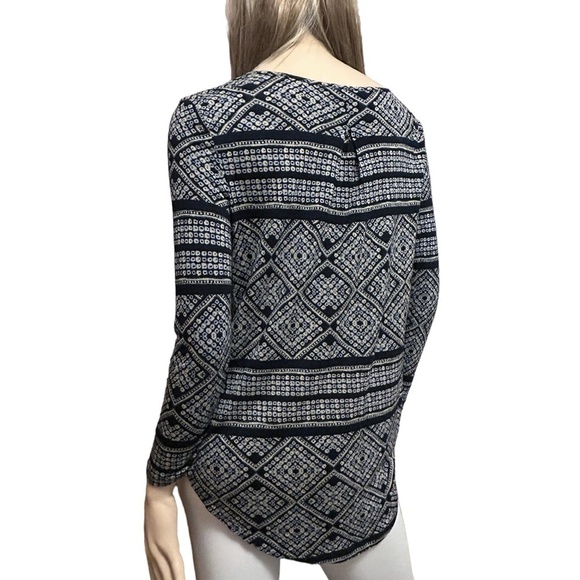 LUCKY BRAND Geometric Boho Blouse Top Shirt Plunge V-Neck Cutout Keyhole Rayon - Picture 9 of 16